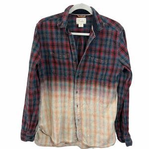 KOTO Dip Bleached‎ Ombre Plaid Flannel Shirt Button Up SIZE Small